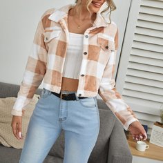 Куртка в клетку с пуговицами Shein