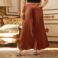 Атласные плиссированные широкие брюки размера плюс Shein
