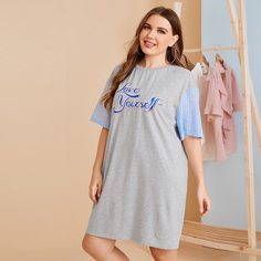 Платье размера плюс в полоску с текстовым принтом Shein