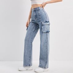 Джинсы с карманом и высокой талией Shein