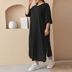 Длинный топ размера плюс с разрезом Shein