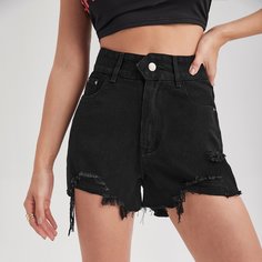 Карман Одноцветный Джинсовые шорты Shein