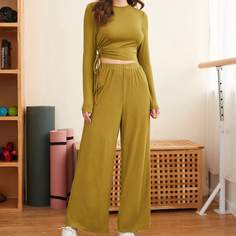 Короткая футболка с узлом и широкие брюки Shein