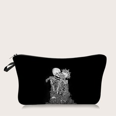 Сумка для макияжа на молнии с рисунком черепа Shein