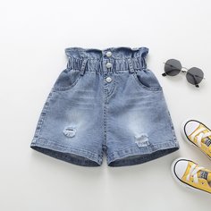 Рваные джинсовые шорты для девочек Shein