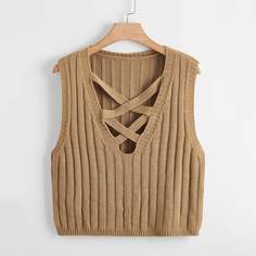 Вязаный жилет-свитер размера плюс в рубчик Shein