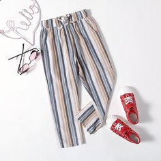 Широкие брюки в полоску с карманом для девочек Shein