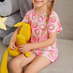 Пижама с принтом клубники для девочек Shein
