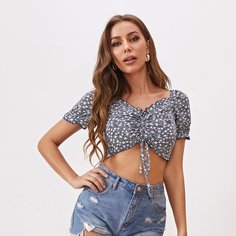 Короткая блузка на кулиске с цветочным принтом Shein