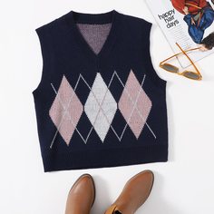Вязаный жилет с узором аргайл Shein