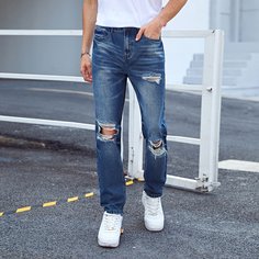 Мужские выбеленные рваные джинсы Shein