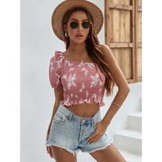 Топ на одно плечо с цветочным принтом Shein