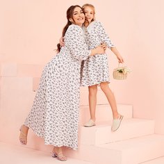 Платье с цветочным принтом и вышивкой для девочек 1шт Shein