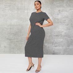 Платье-футболка в полоску для беременных Shein