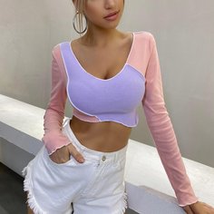 Асимметричный Контрастный цвет Повседневный Футболки Shein