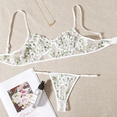 Комплект сетчатого нижнего белья на косточках с вышивкой Shein