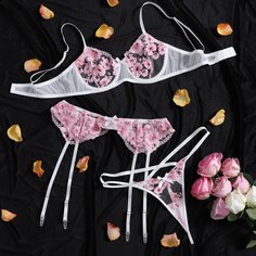 Комплект нижнего белья размера плюс на косточках с подвязками Shein