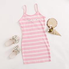 Платье в полоску с цветочной вышивкой для девочек Shein