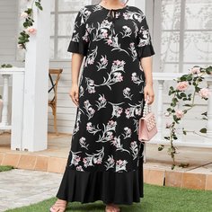 С оборками Растения Повседневный Платья размер плюс Shein