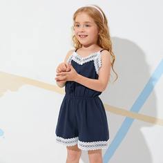 Комбинезон на бретельках с кружевной отделкой для девочек Shein