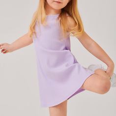 Трикотажнное однотонное платье для девочек Shein