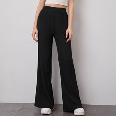Однотонные широкие брюки с эластичной талией Shein