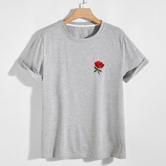 Мужская футболка с цветочной вышивкой Shein