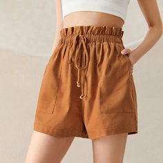 Однотонные шорты с присборенной талией Shein