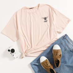 Длинная футболка с текстовым и животным принтом Shein