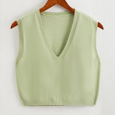 Однотонный короткий жилет-свитер с v-образным воротником Shein