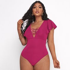 Однотонное боди размера плюс Shein