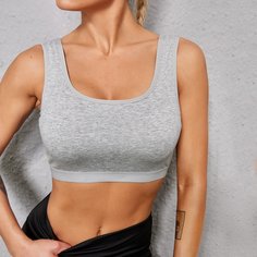 Спортивный бюстгальтер с глубоким крыглым воротником Shein