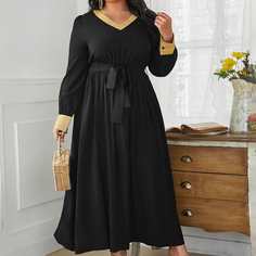 Платье размера плюс с контрастной отделкой и поясом Shein