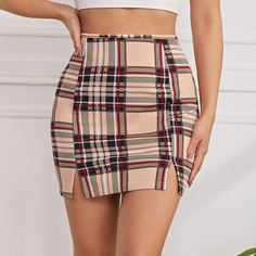 на молнии в клетку Сексуальный Юбки Shein