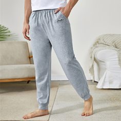 с вышивкой буква Повседневный Мужская домашняя одежда Shein