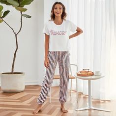 Полосатый милый Пижама Shein