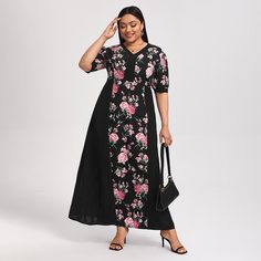 Платье макси размера плюс с цветочным принтом Shein