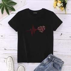 со стразами Сердечко Повседневный Футболки Shein