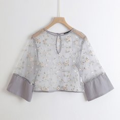 Сетчатый короткий топ с цветочной вышивкой Shein