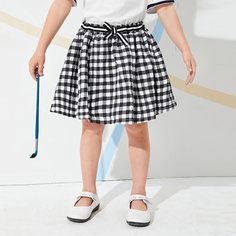 Шорты в клетку с узлом для девочек Shein