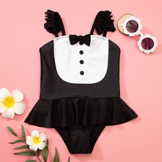 Слитный купальник с бантом для девочек Shein