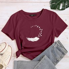 Футболка размера плюс с принтом пера Shein