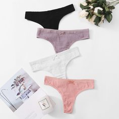 Трусики в рубчик размера плюс 4шт Shein