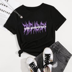 буква Повседневный Футболка размера плюс Shein