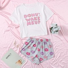 Мультяшный принт милый Пижама Shein