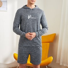 Мужская пижама с капюшоном и текстовым принтом Shein