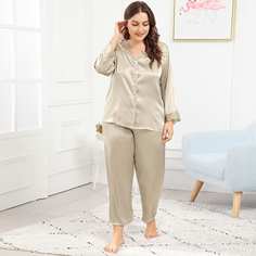 Комплект большой пижамы с вышивкой и кружевными оборками Shein