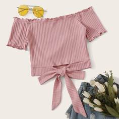 Трикотажный топ с оригинальной отделкой и открытыми плечами Shein