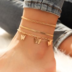 Ножной браслет с бабочкой 3шт Shein