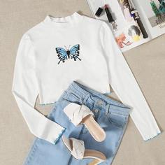 Топ с оригинальной отделкой и принтом "бабочка Shein